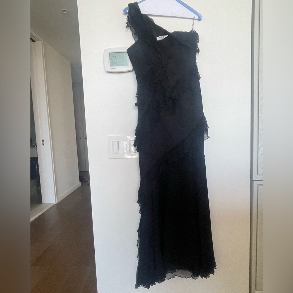 Amur Harlow One-Shoulder Ruffle & Sheer Gown